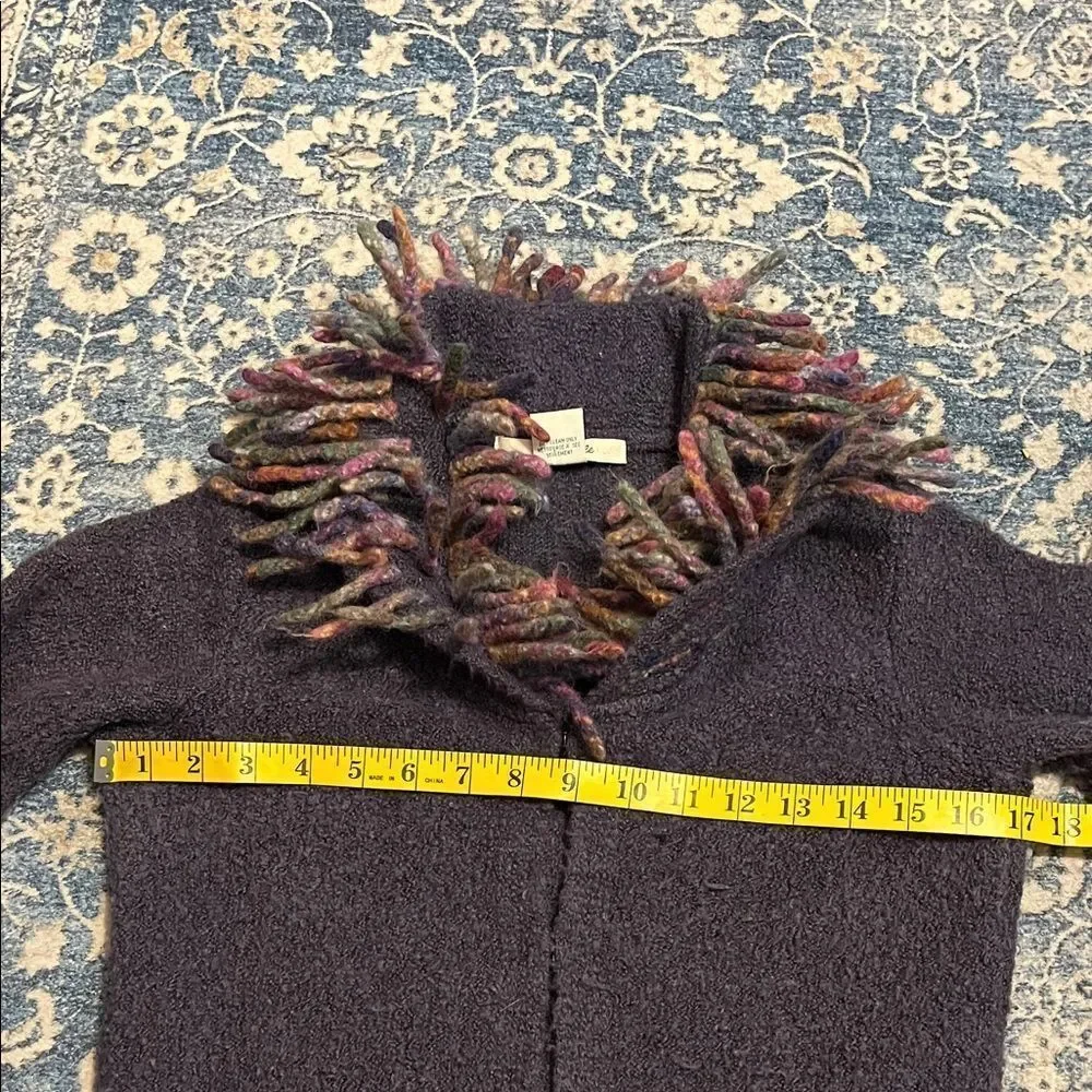 Free People Y2K Purple Wool Blend Multicolor Yarn Fringe Cardigan Sweater Boho